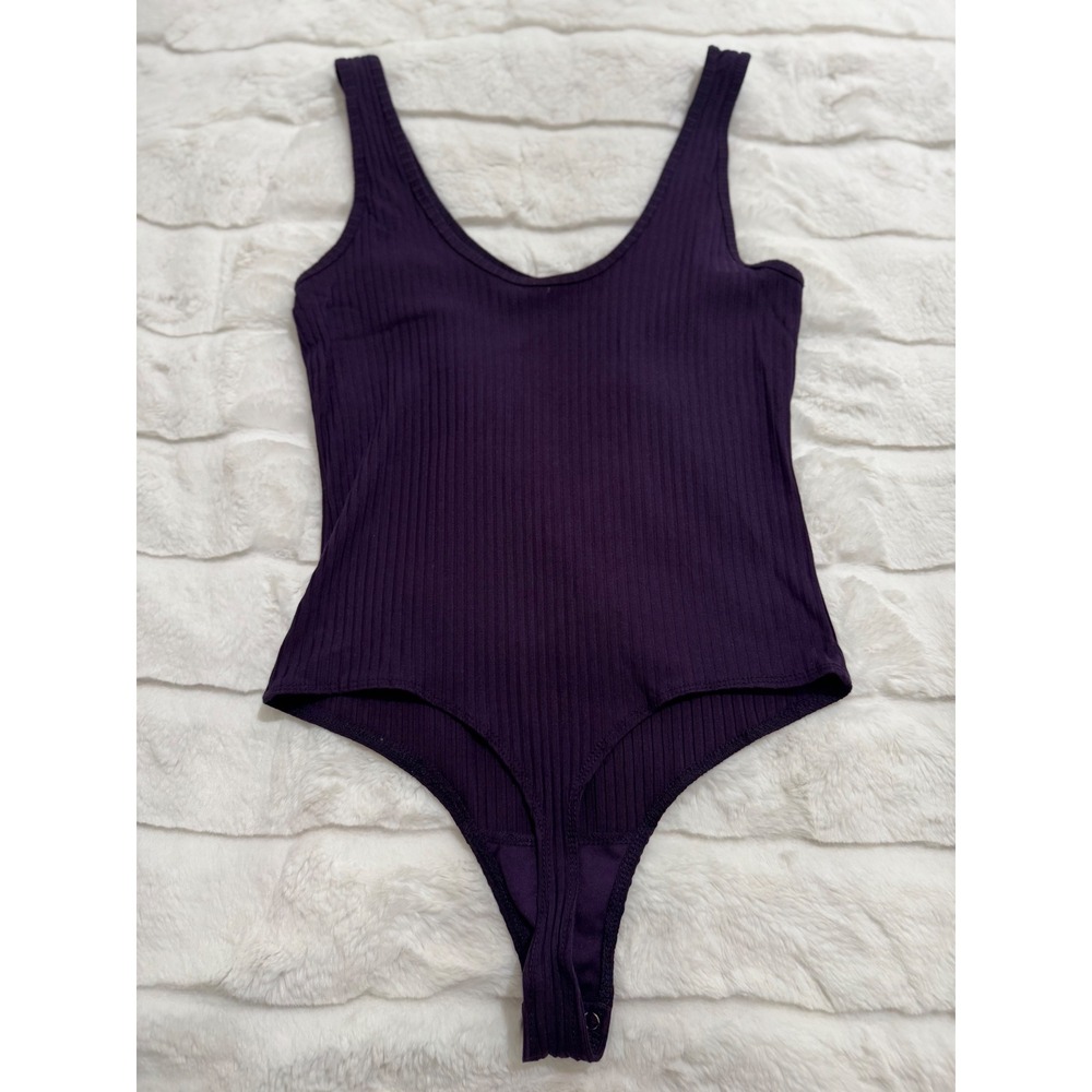 JB & Co Purple Ribbed Sleeveless Bodysuit Scoop Neck Stretch Snap Closure S - Picture 6 of 7